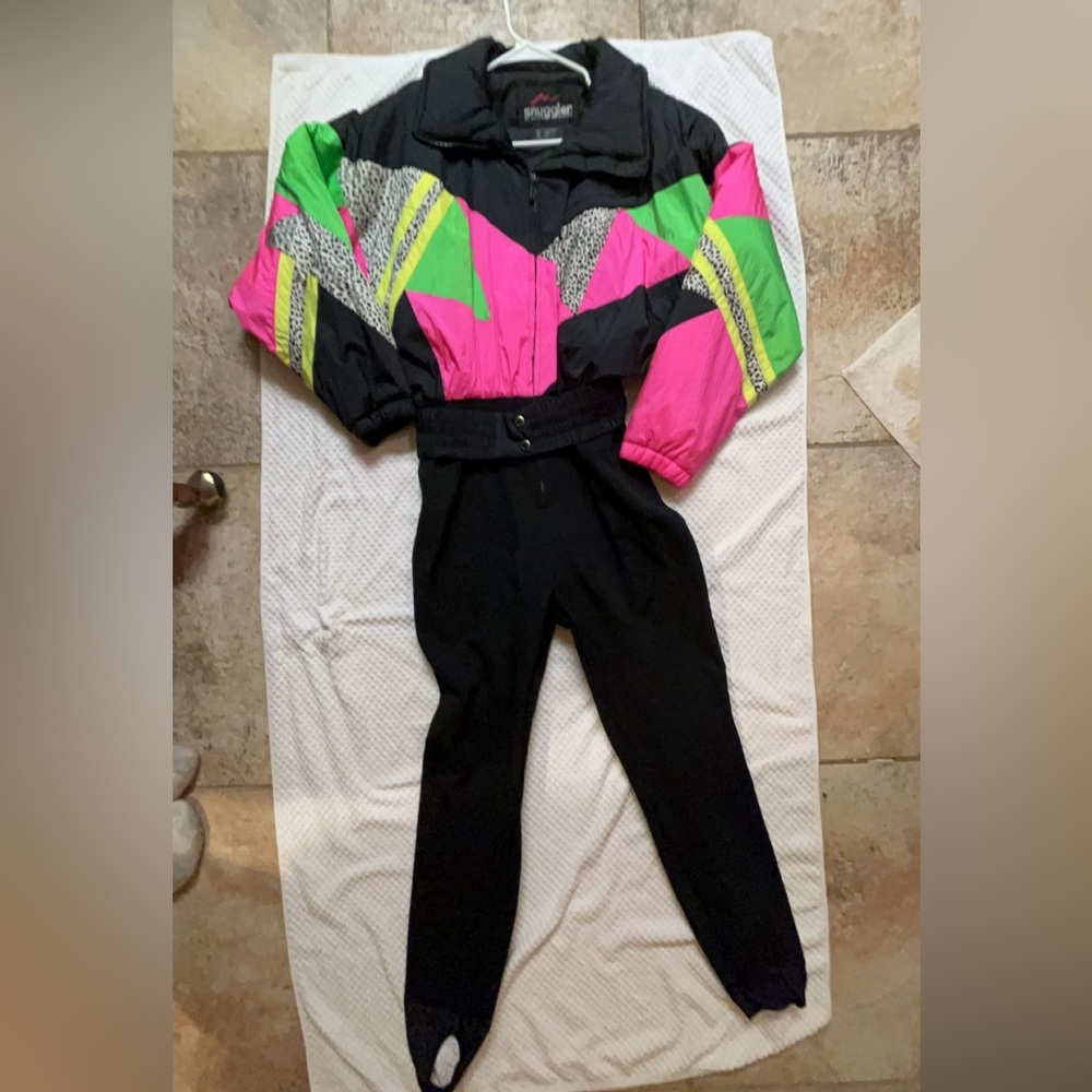Vintage Black and Pink Ski Jumpsuit